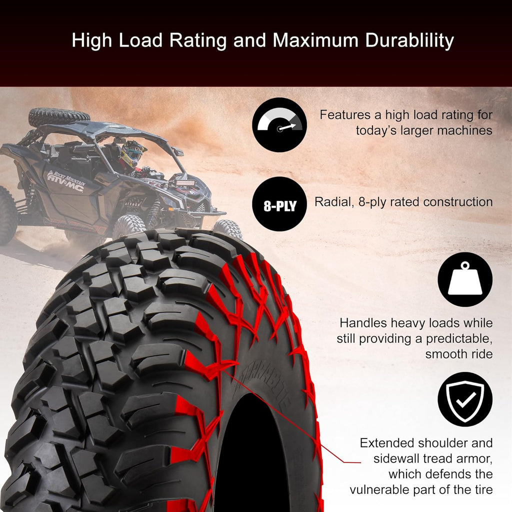 Set of 4 Tusk Terrabite® Radial Front & Rear Tires – 35x10.5-15 Front & Rear – 8-Ply Rated Radial Construction, ¾″ Deep Tread, Medium-Hard Terrain, Heavy Duty Sidewall Tread Armor, High Load Capacity
