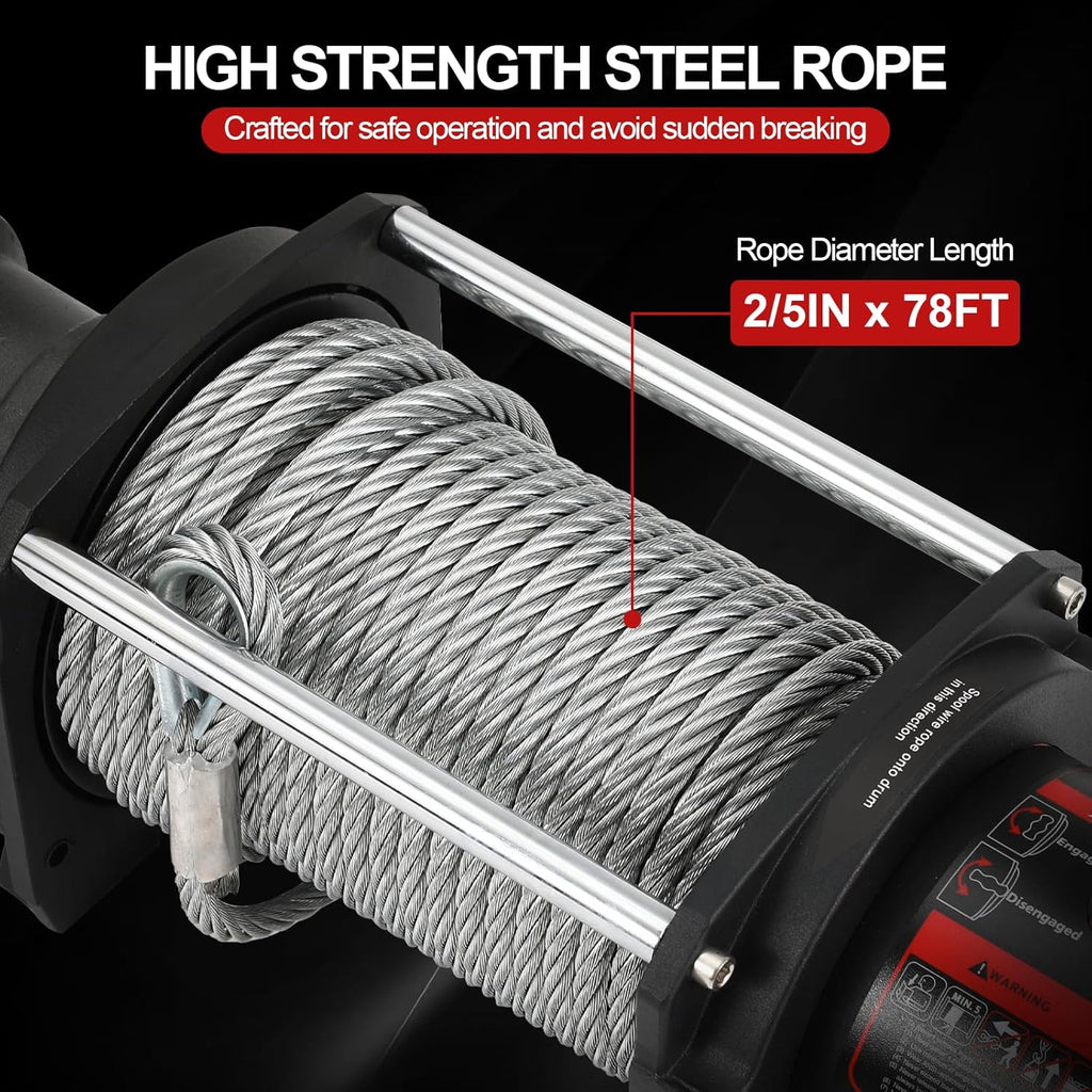 Hydraulic Winch 15000LBS,2/5"x78FT Steel Cable - BMR80 Motor, 36:1 Gear Ratio - Great for Wreckers, Trailers & Vehicle Recovery (78FT Steel Rope/15,000 LBS)
