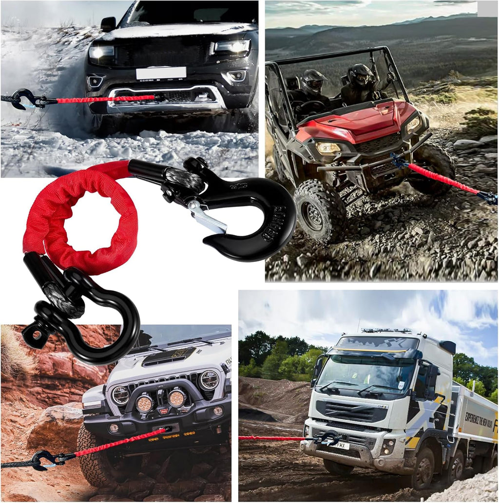 2FT ATV Recovery Strap 18000lb with Winch Hook and D Ring Shackle Synthetic Tow Recovery Rope with Loops Premium Mudding Accessories
