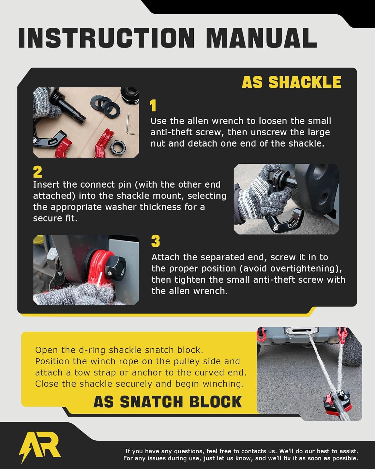 Snatch Block Separate Shackle, 3/4" D Ring Shackle with Pulley, 57320lbs Break Strength, Towing Winch Snatch Block for Off Road Vehicle Recovery, Red Black 1-Pack