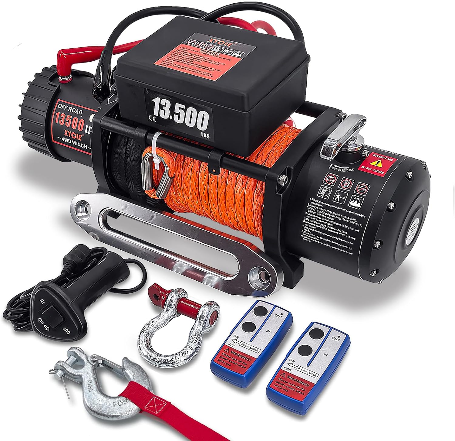 Winch13500lbs 12V Waterproof Electric Winch Synthetic Rope Truck Winch Towing Winch Boat Trailer Winch SUV 4-Wheel Drive Off-Road Vehicle with Remote Control 3/8 Synthetic Rope (Black)